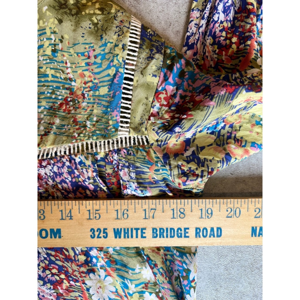 Anthropologie Dolan Floral Watercolor Blouse Medium Silk Blend‎ Boho 3/4 Sleeve - Picture 7 of 8
